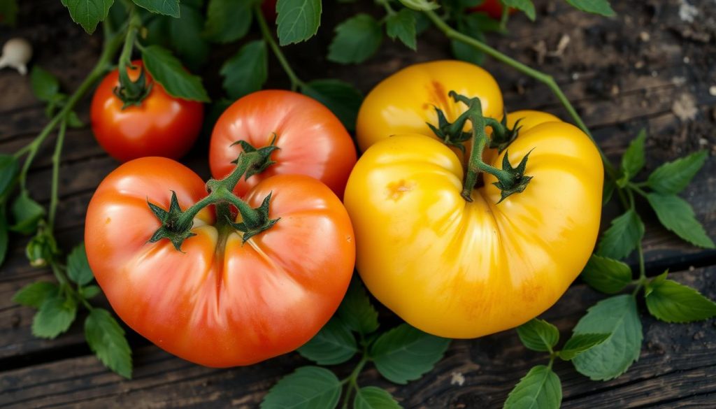 Oxheart Pink and Oxheart Yellow tomatoes