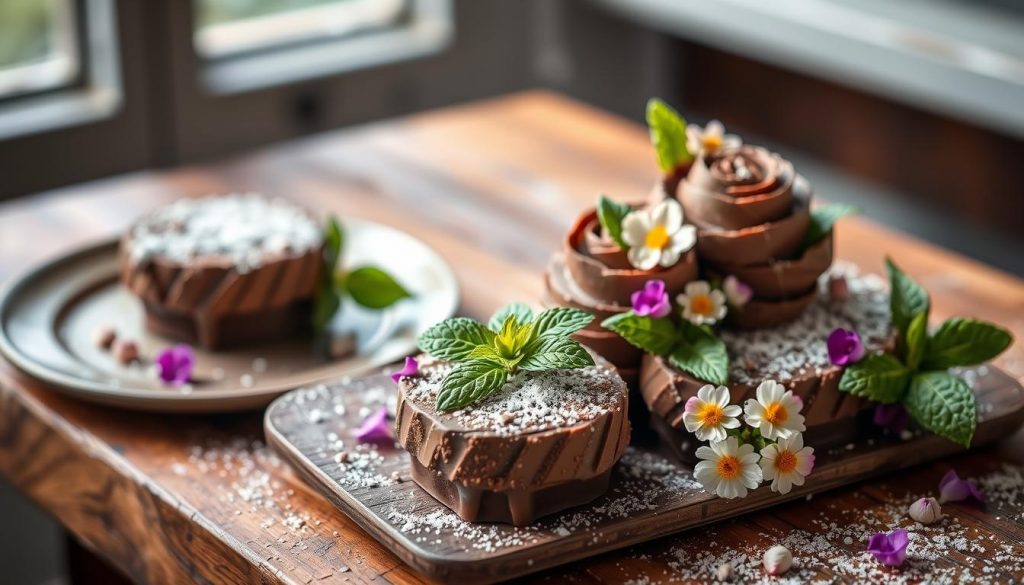 décor rose des sables en chocolat