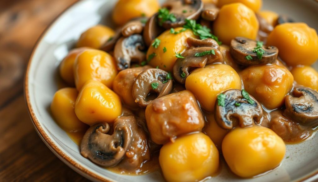 gnocchi patate douce sauce champignons