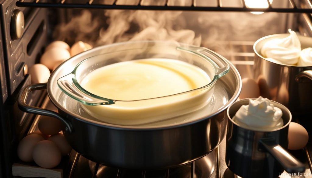 Cuisson au bain-marie pour creme aux oeufs au four