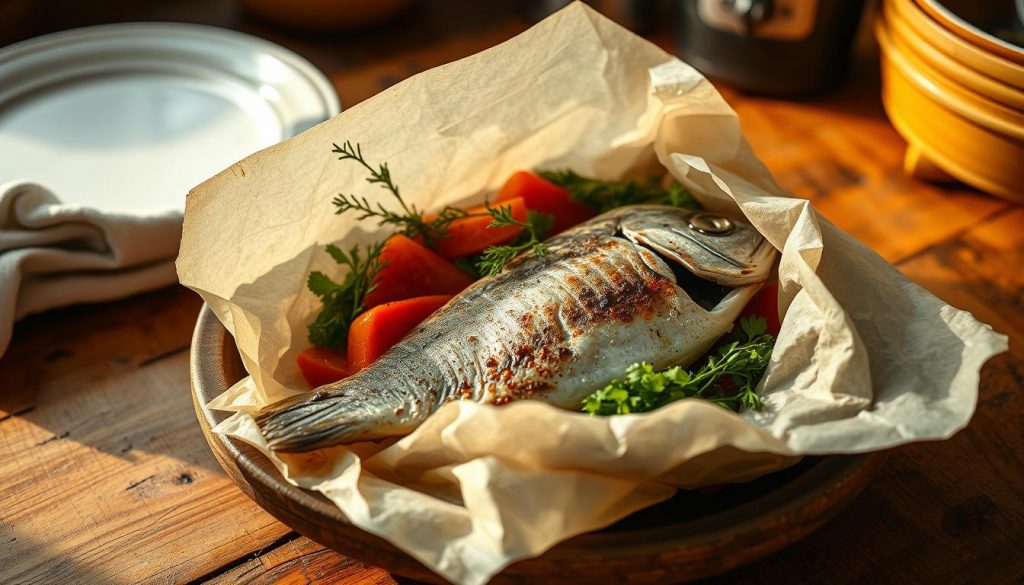 Cuisson du poisson en papillote au four