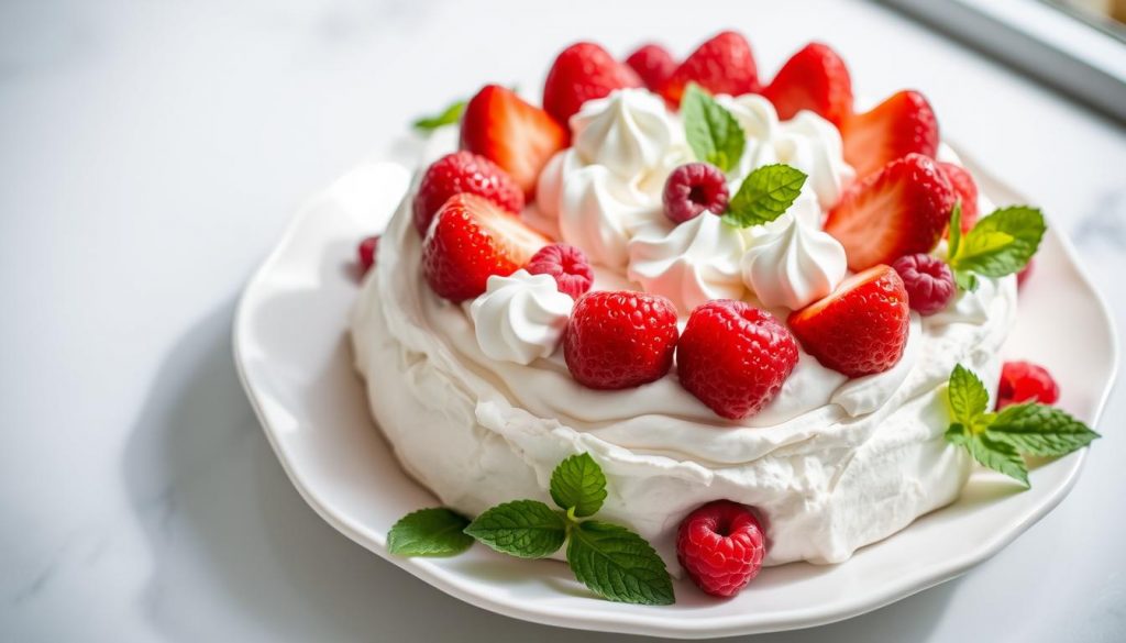 Pavlova aux fraises et framboises