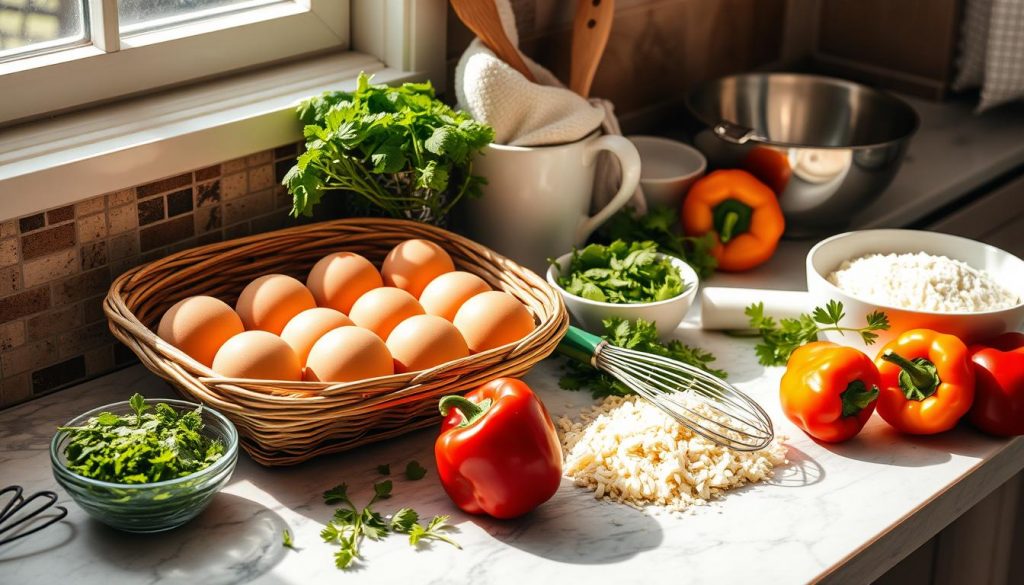 Préparation des ingrédients pour omelette soufflée