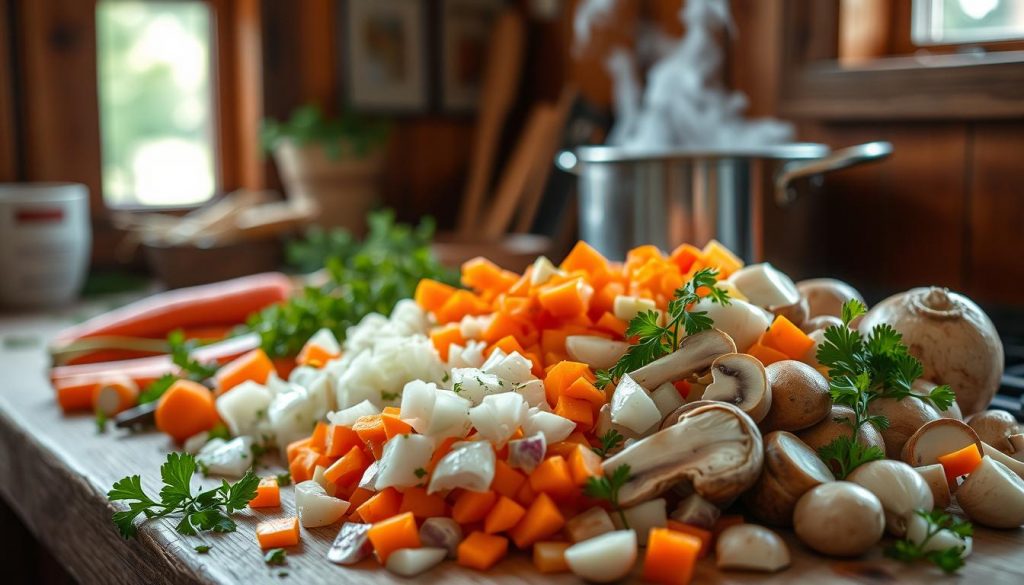 Préparation des légumes pour la recette blanc de poulet cookeo