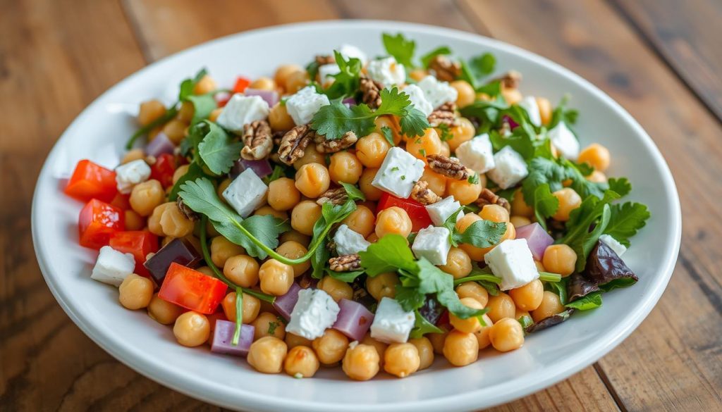 Tableau des textures et saveurs dans les recettes salades de pois chiches