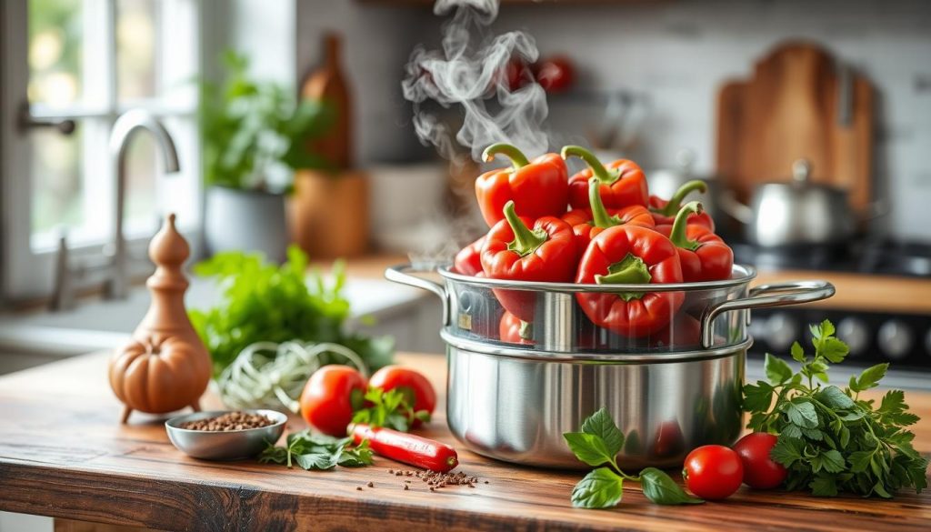 cuisiner poivrons rouges à la vapeur