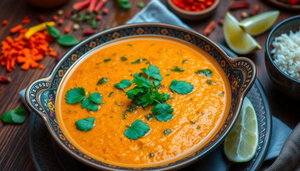 dahl de lentilles corail épinards