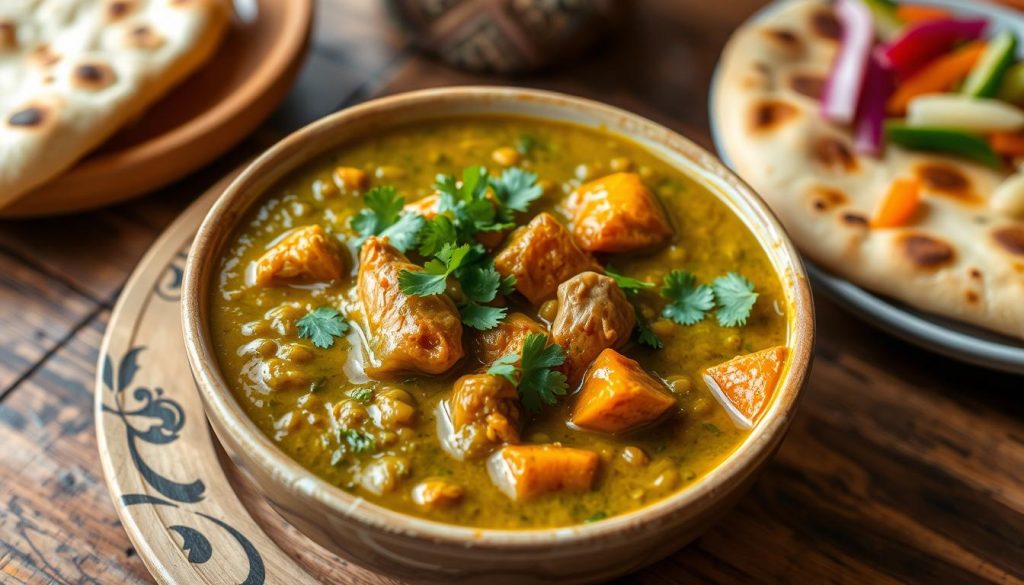 dahl de lentilles vertes à la patate douce et poulet