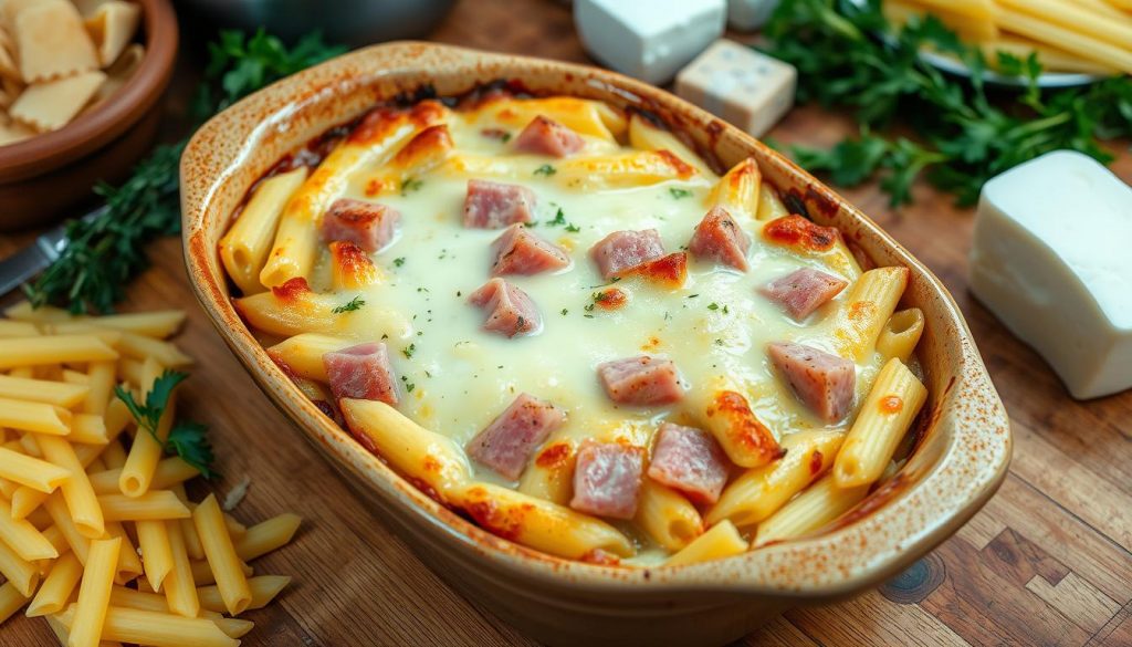 gratin de pâtes au jambon