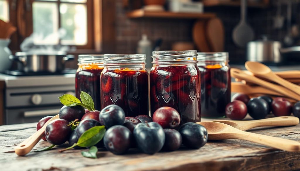 mise en pot de confiture de quetsches