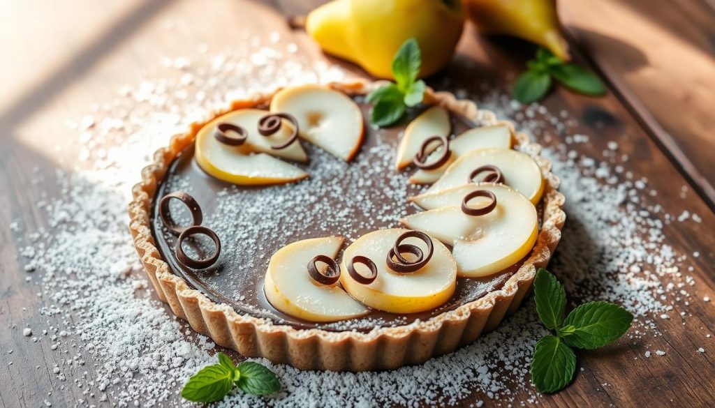 présentation tarte poire chocolat