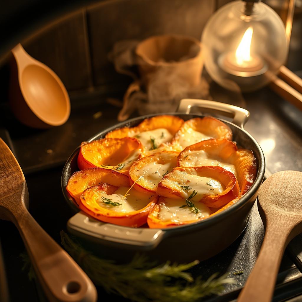 cuisson et préparation crémeuse du gratin de potimarron