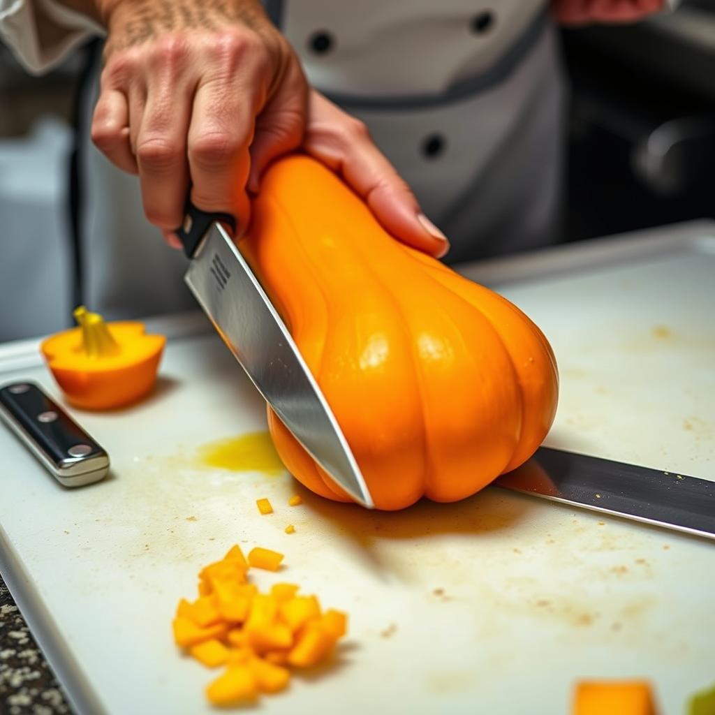 technique d'épluchage et de coupe du potimarron