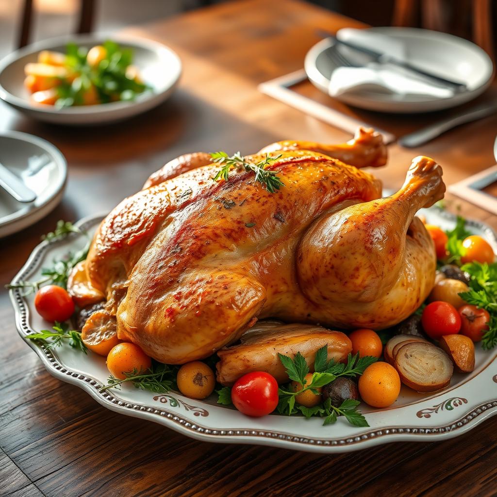 Présentation culinaire de poulet rôti