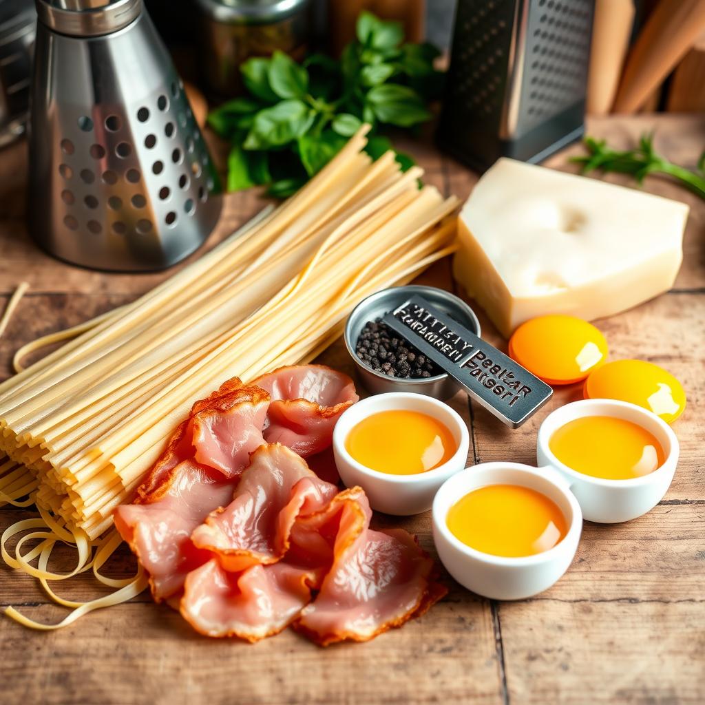 assemblage des ingrédients pour recettes carbonara