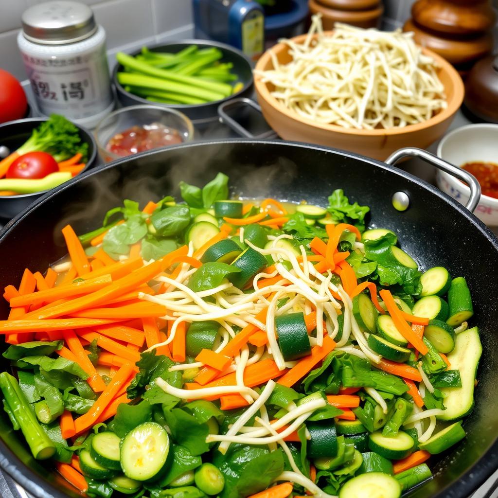 cuisson légumes bibimbap