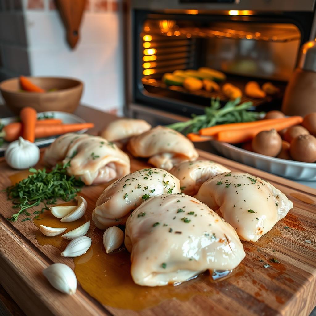 étapes préparatoires cuisse de poulet au four