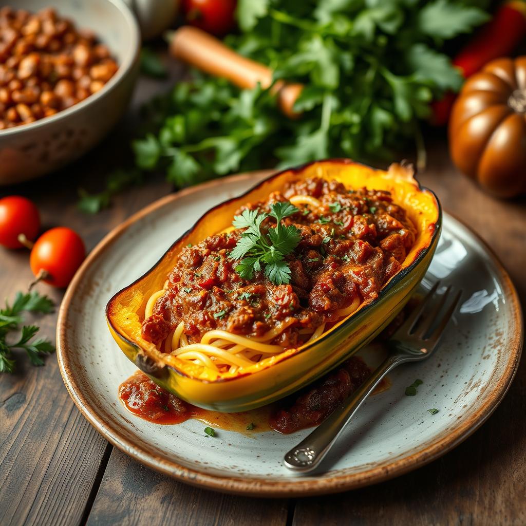 plat à partager courge spaghetti farcie à la bolognaise