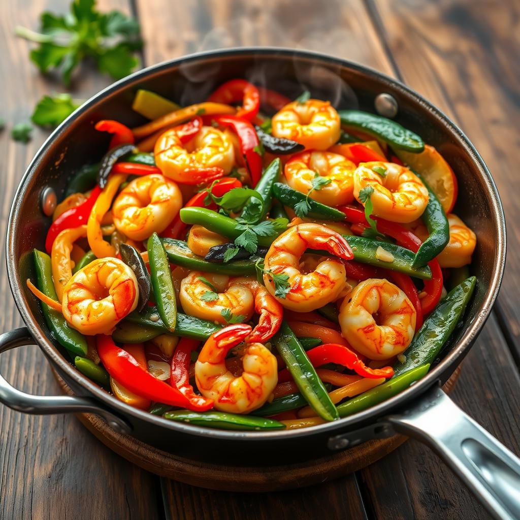 poêlée de légumes et crevettes