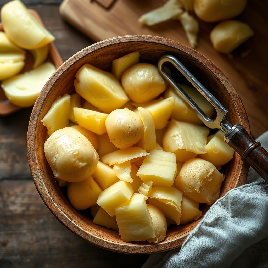 préparation des pommes de terre pour le parmentier de canard