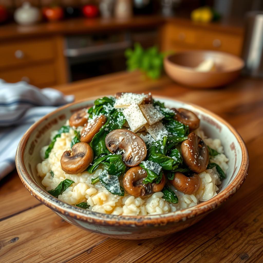 risotto aux champignons et épinards