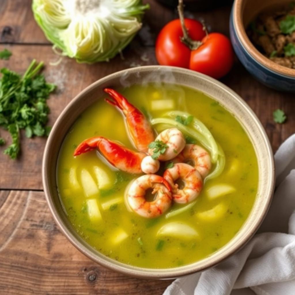 soupe de chou vert aux langoustines