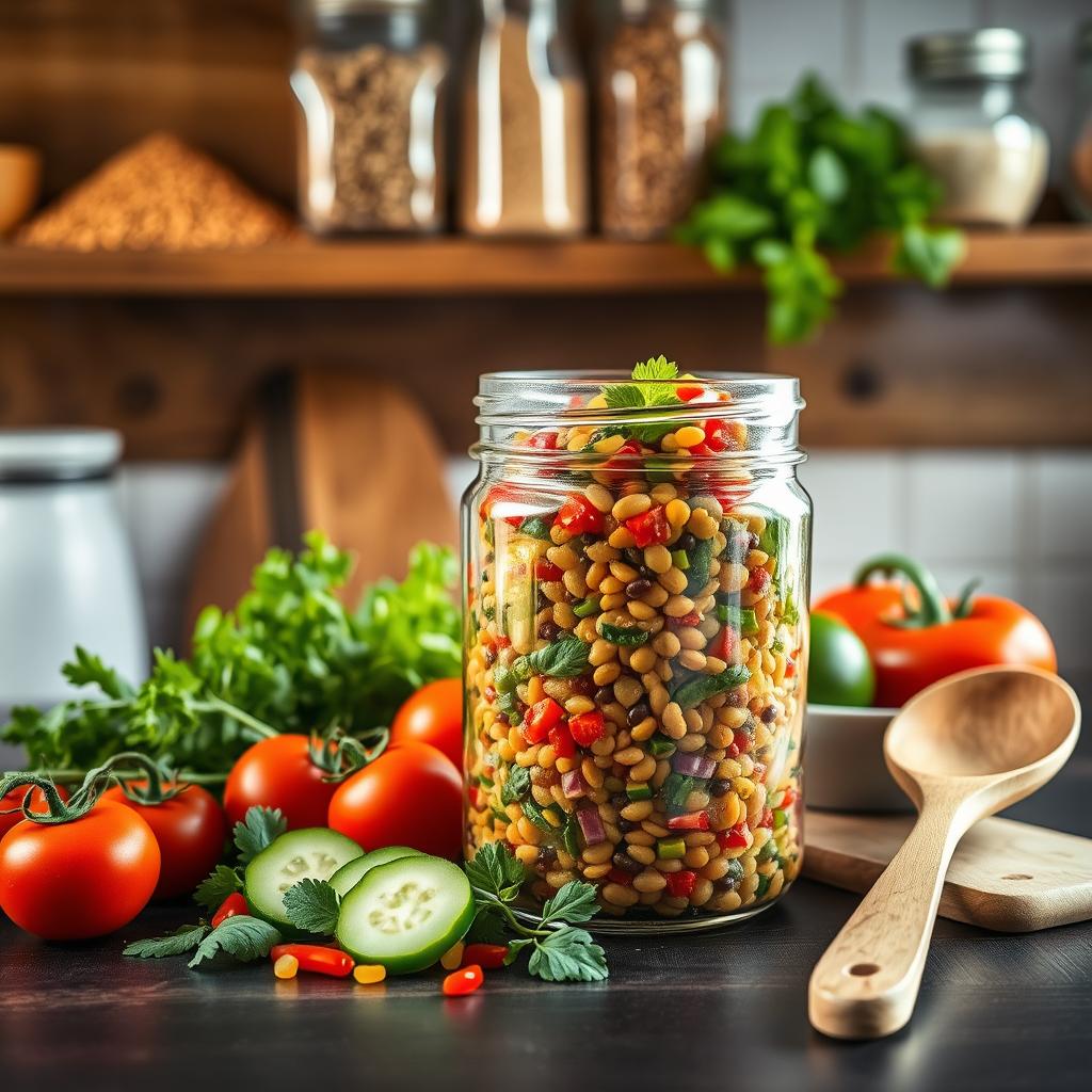 stockage salade lentilles