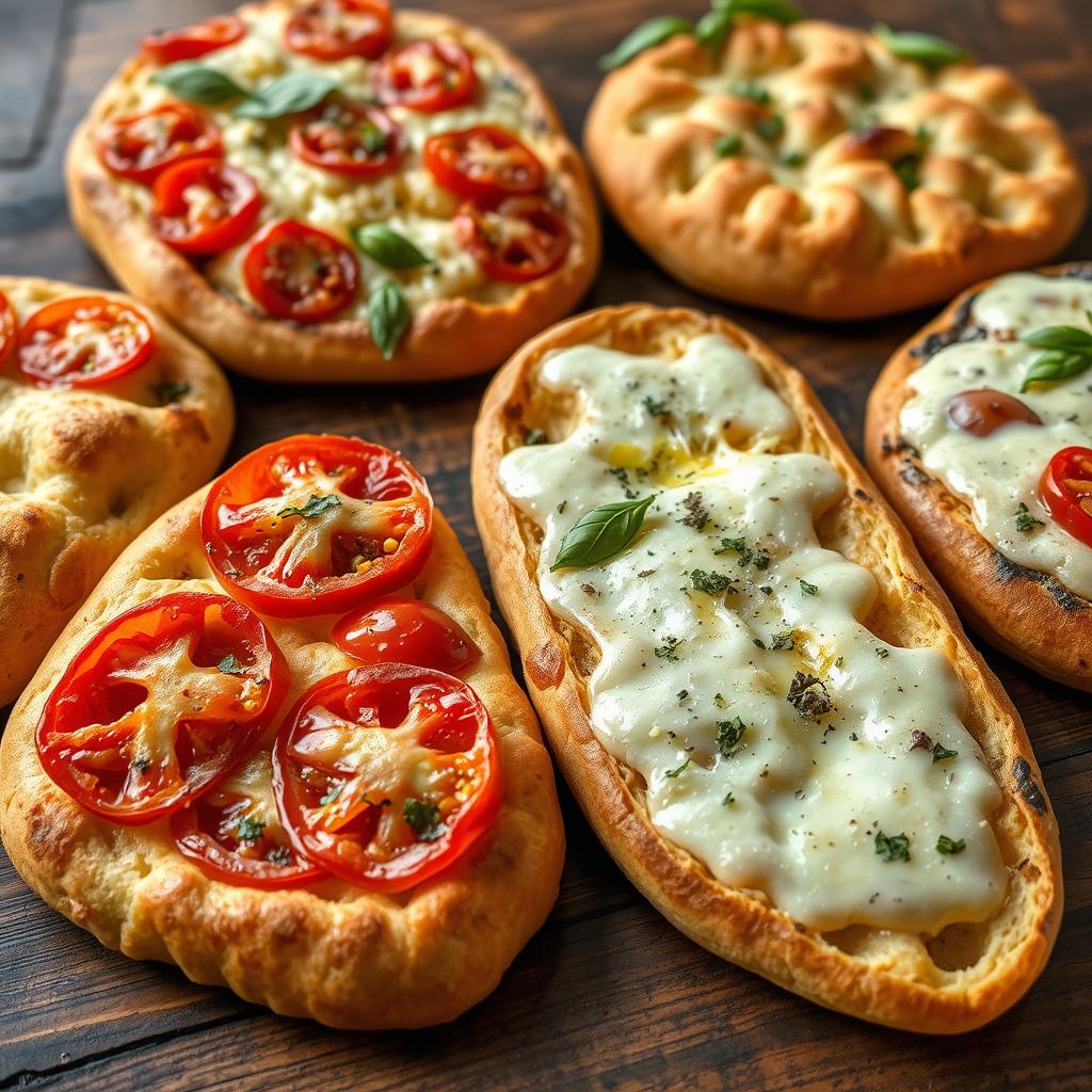 variantes de focaccia avec tomates et fromage