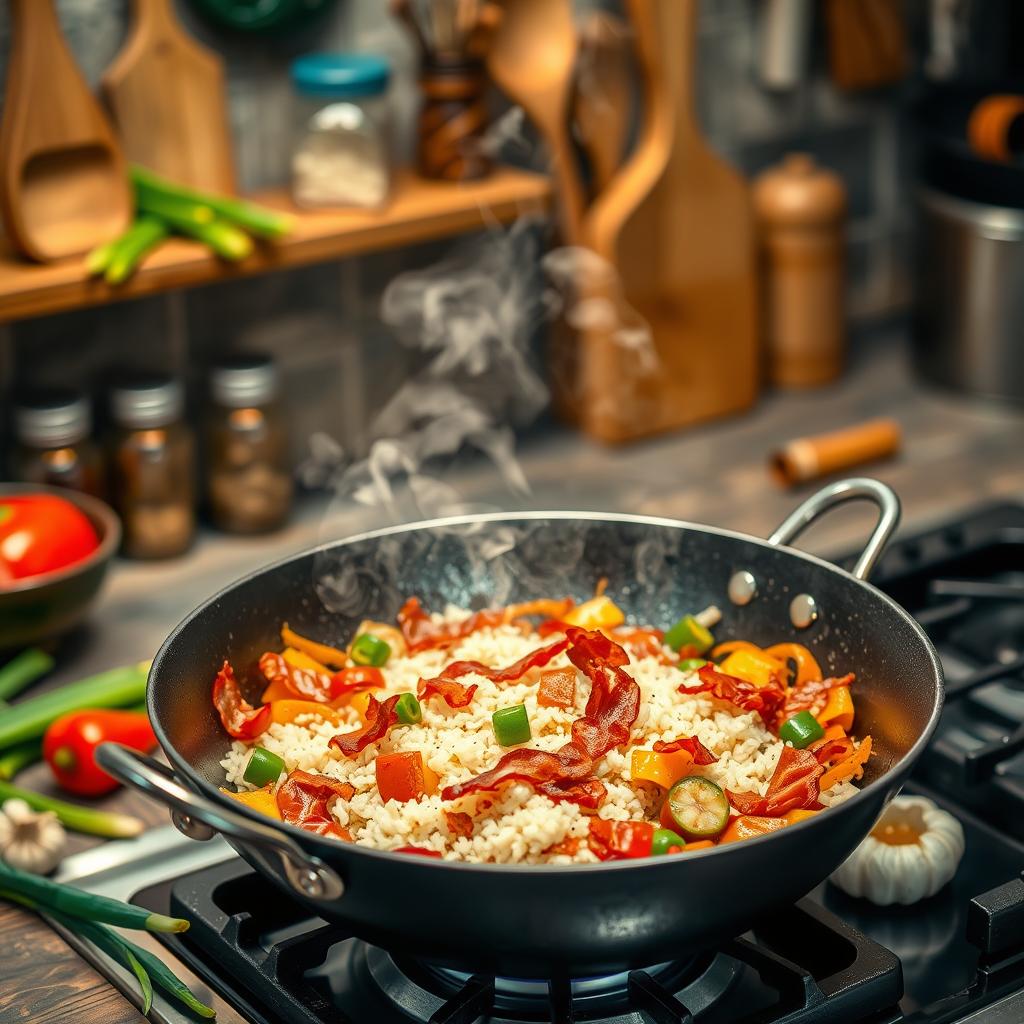 Cuisson au wok étape de recette