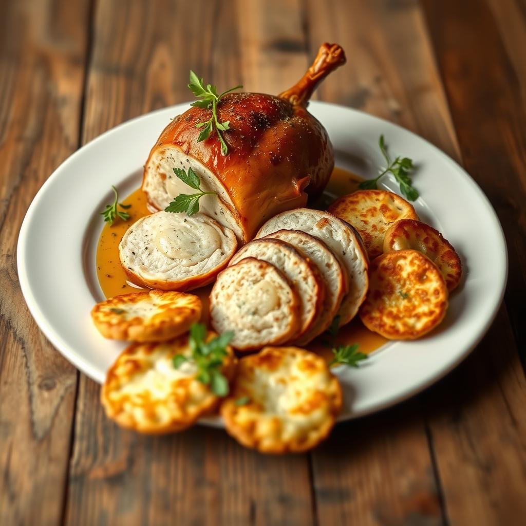 Pintade au Boudin Blanc et Gâteaux d’Échalotes