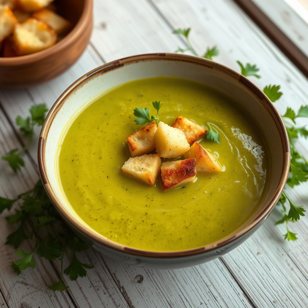 Velouté de courgettes au curry et ses petits croûtons