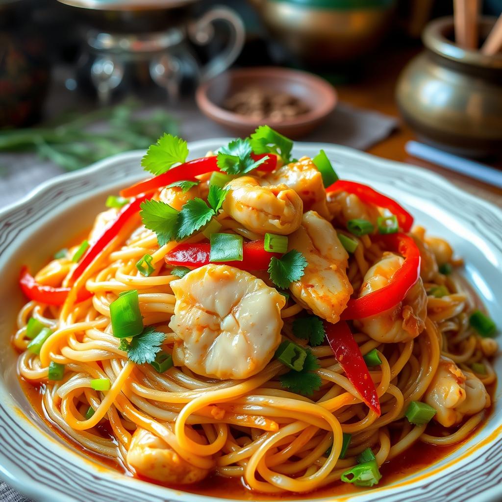 Vermicelles Sautées au Crabe et au Poulet