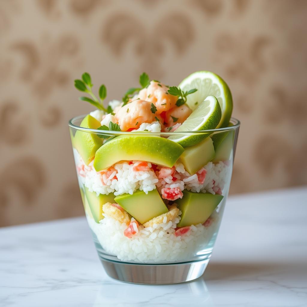 Verrine à l'Avocat, Riz et Crabe