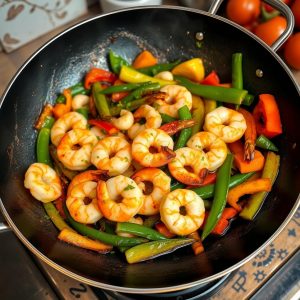 Wok de Crevettes à l’Ail et Gingembre