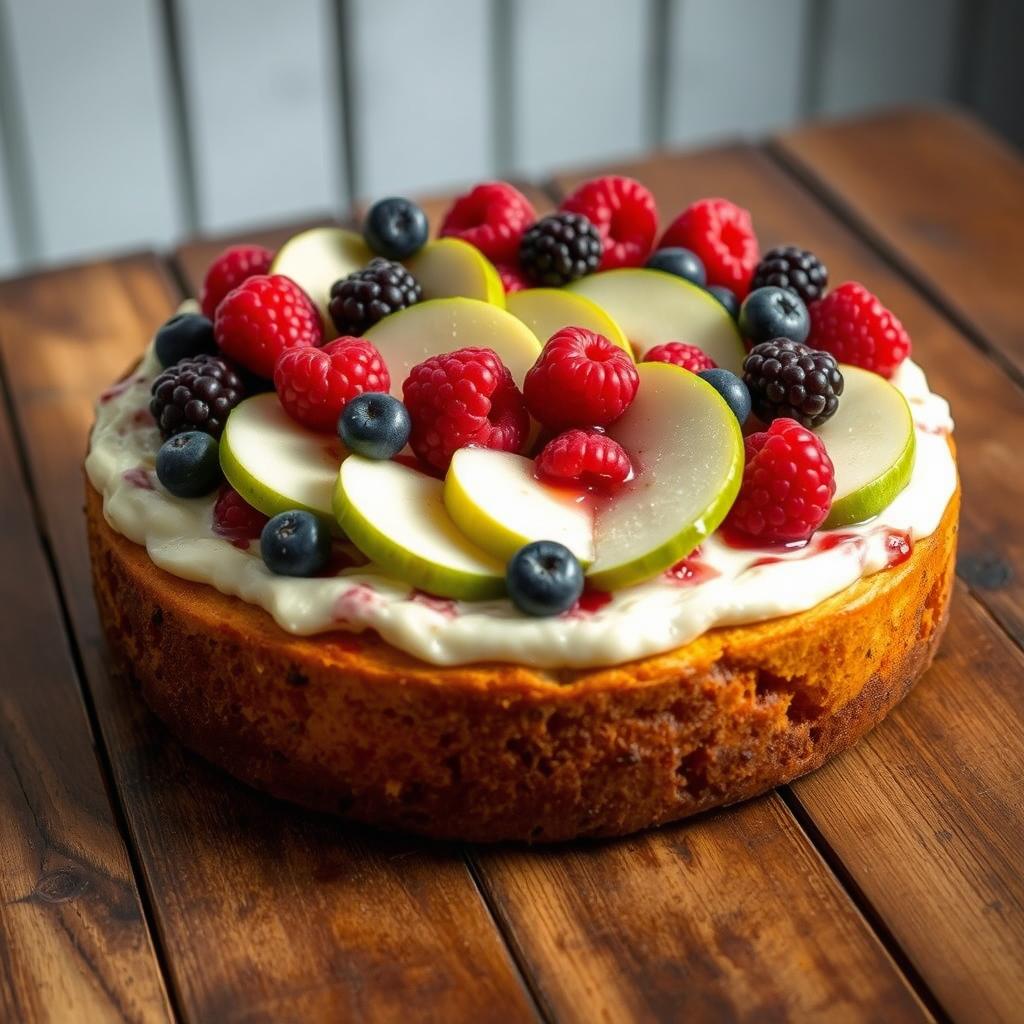 gâteau aux fruits avec fruits rouges et pommes