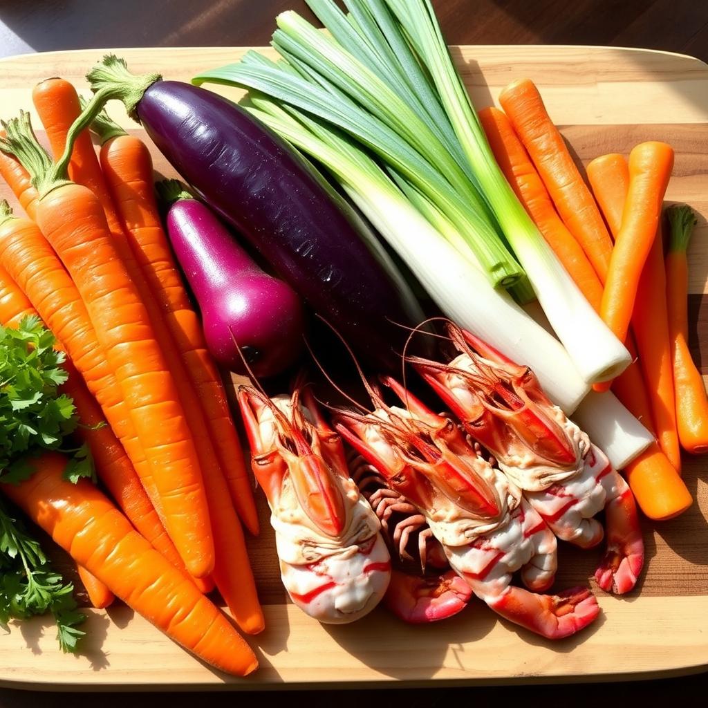 ingrédients velouté légumes et langoustines