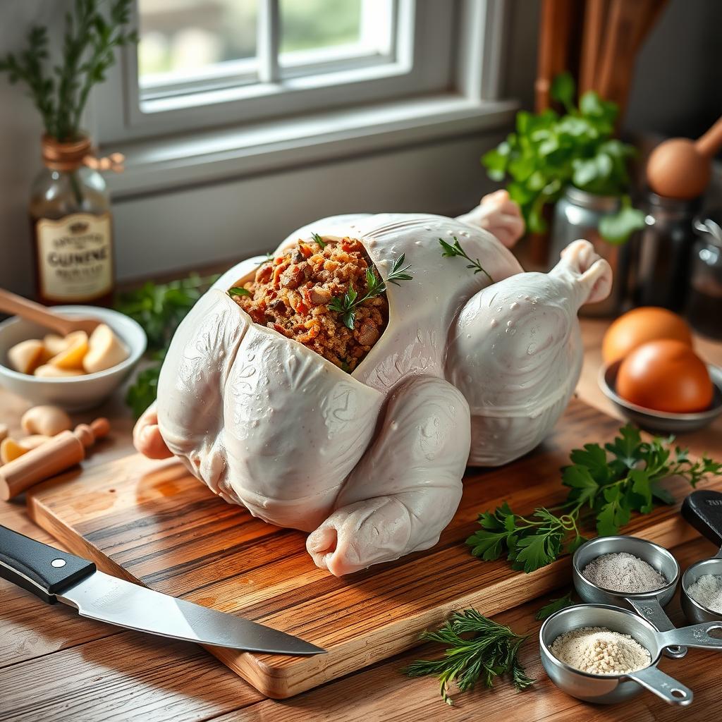 préparation pintade farcie au boudin blanc