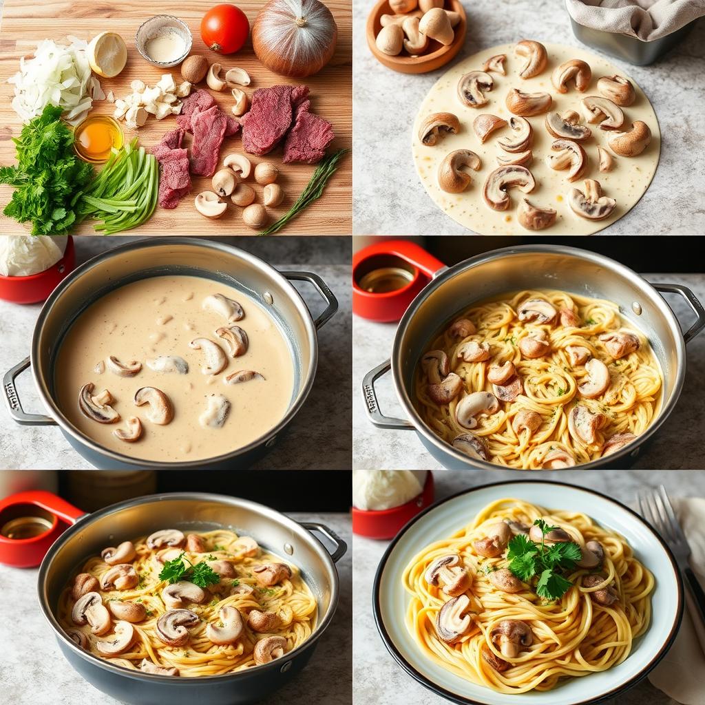 recette bœuf stroganoff étape par étape