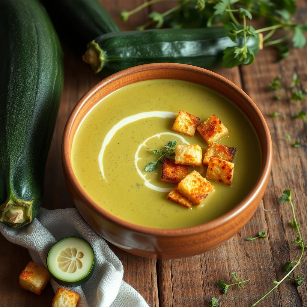 velouté courgettes curry croûtons