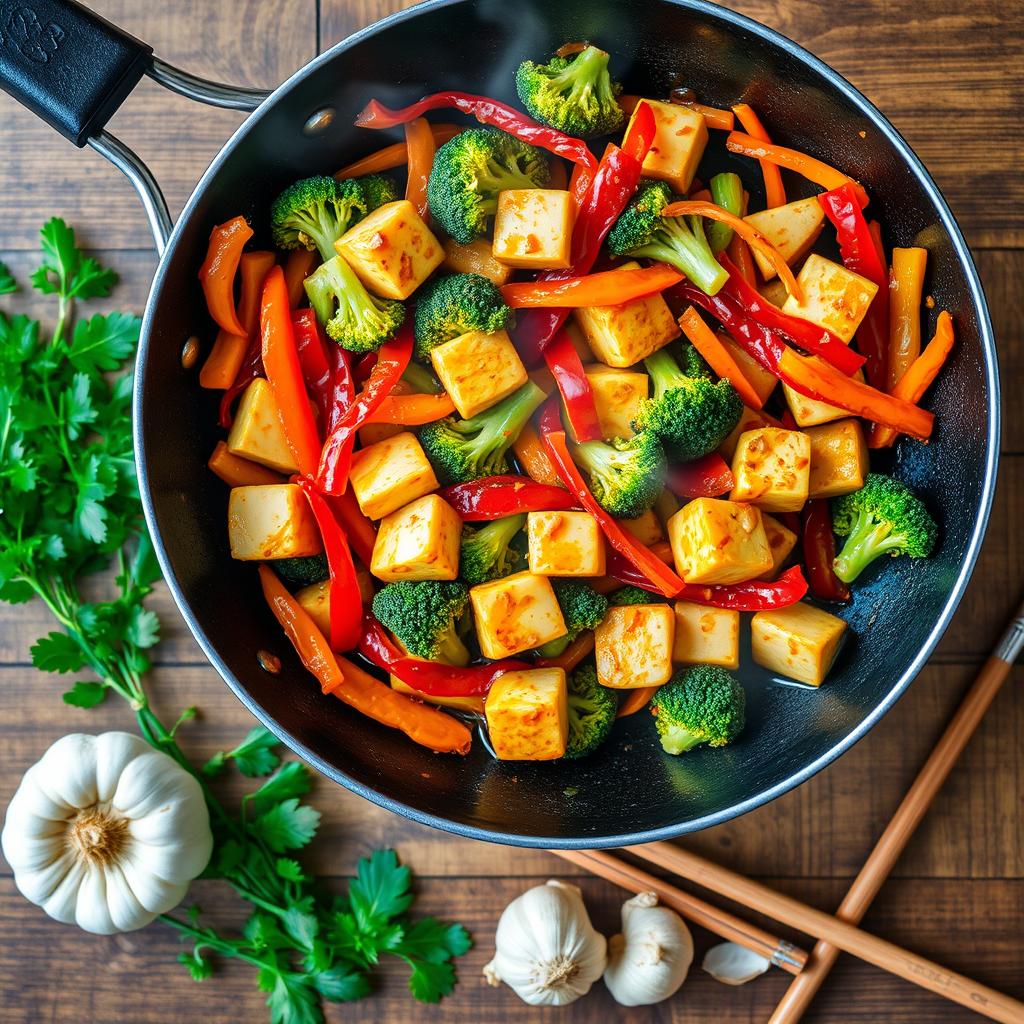 wok végétarien légumes tofu