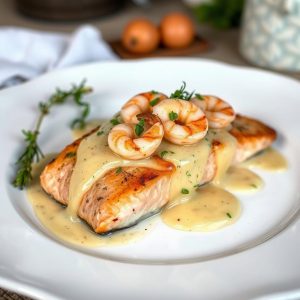 Truite Saumonée et Crème Citronnée aux Crevettes