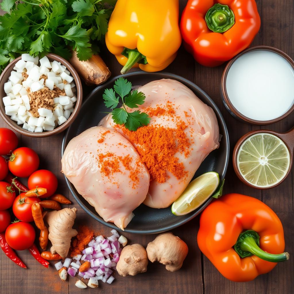 ingrédients pour recettes poulet curry