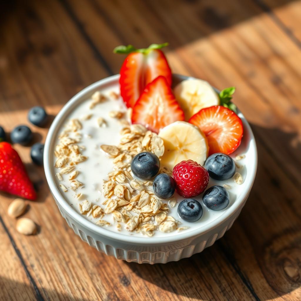 muesli au lait d'amende et fruits frais