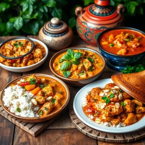 variantes de plats exotiques de poulet au curry