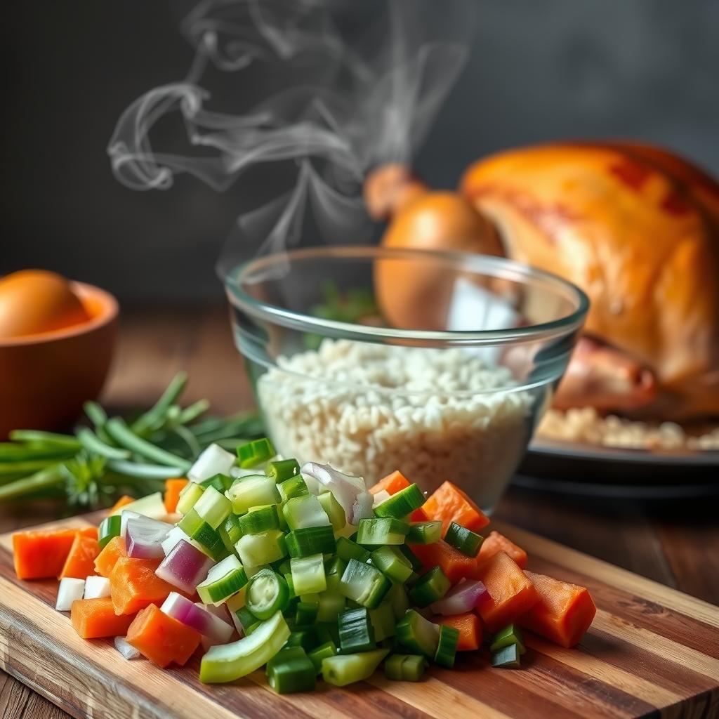 Ingrédients pour la soupe crémeuse au poulet et riz